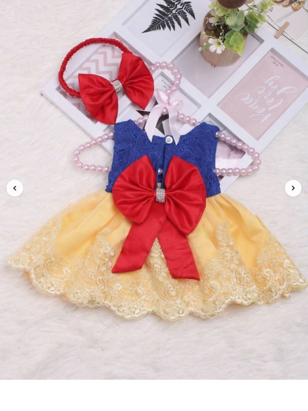 Newborn Snow White Girls' Princess Costume Dress with Red Bow